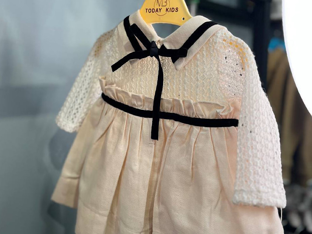 پیراهن دخترانه   بالا گیپور   روبان  مشکی