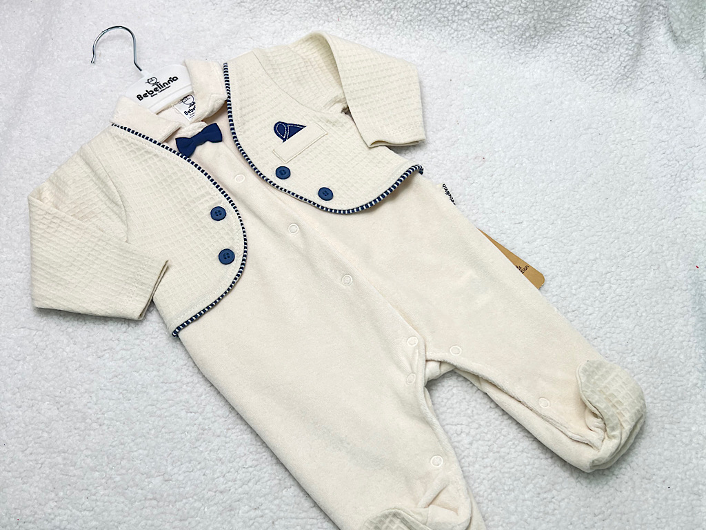 سرهمی جوراب و جلیقه دار مخملی نوزادی پسرانه بب لینا BEBELINNA