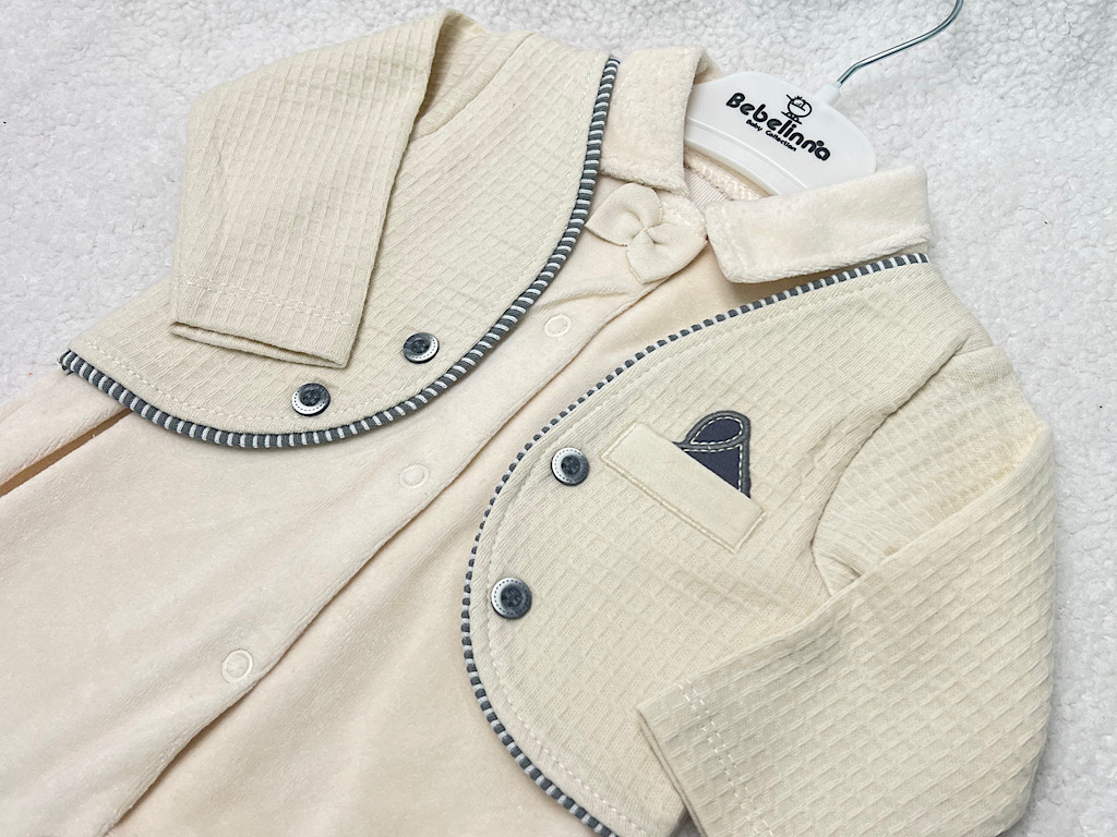 سرهمی جوراب و جلیقه دار مخملی نوزادی پسرانه بب لینا BEBELINNA