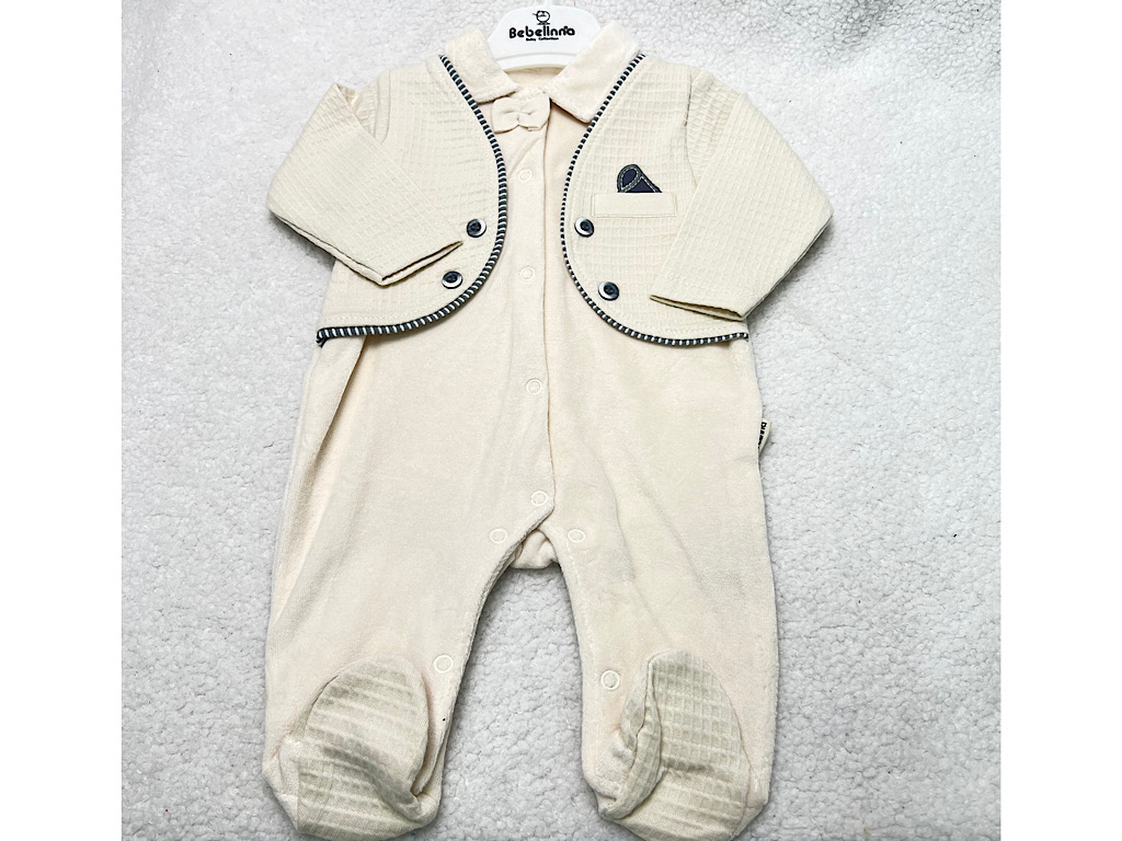 سرهمی جوراب و جلیقه دار مخملی نوزادی پسرانه بب لینا BEBELINNA