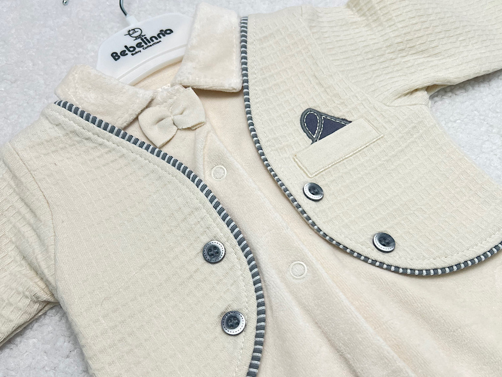 سرهمی جوراب و جلیقه دار مخملی نوزادی پسرانه بب لینا BEBELINNA