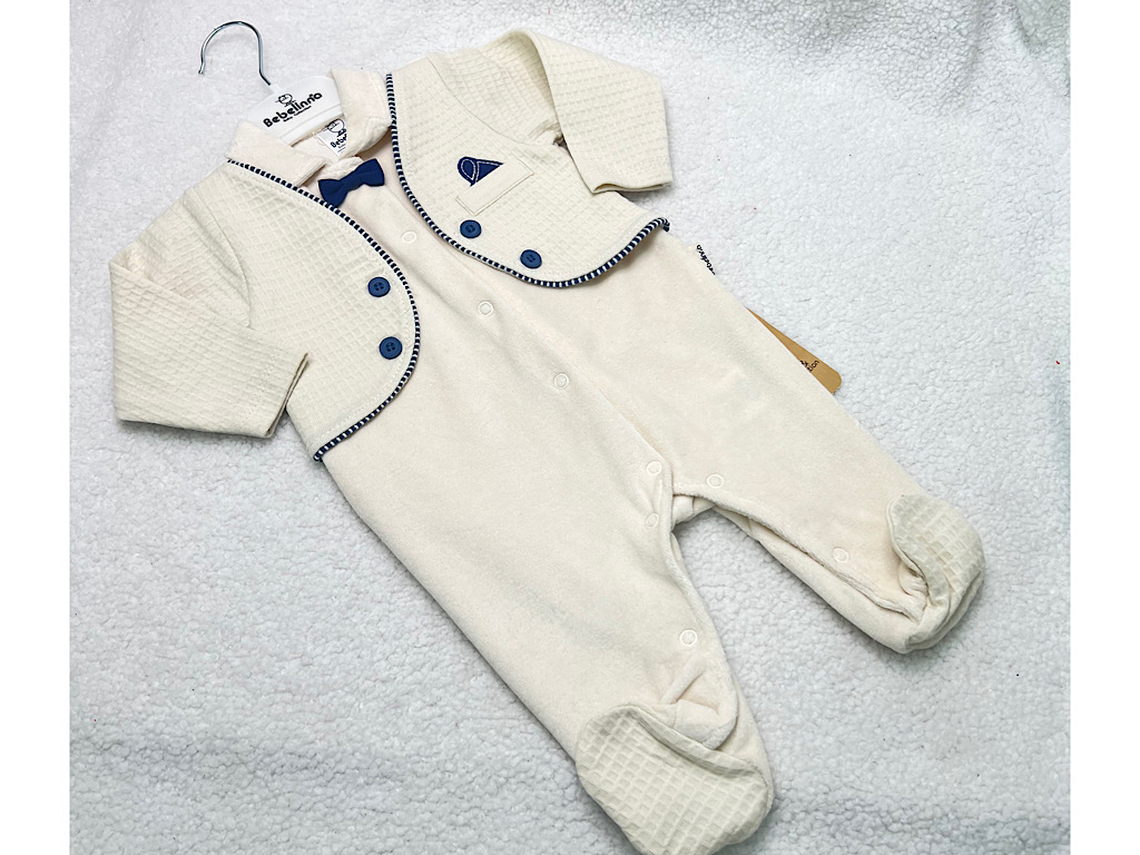 سرهمی جوراب و جلیقه دار مخملی نوزادی پسرانه بب لینا BEBELINNA