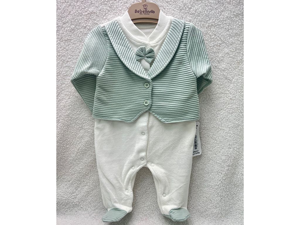 سرهمی جوراب و جلیقه دار مخملی نوزادی پسرانه بب لینا BEBELINNA