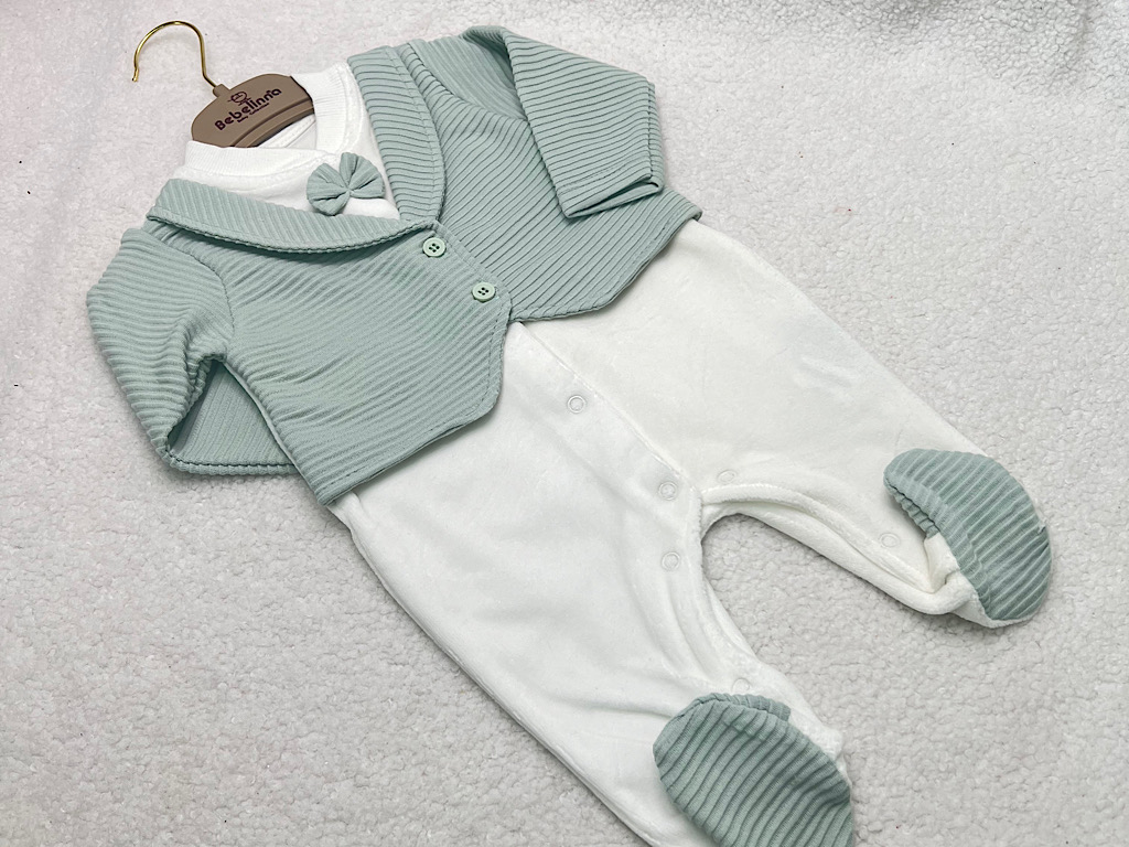 سرهمی جوراب و جلیقه دار مخملی نوزادی پسرانه بب لینا BEBELINNA