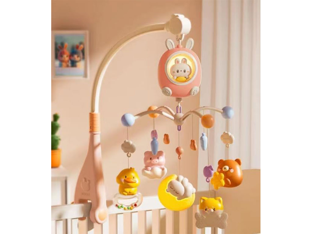 آویز تخت موزیکال و گردان نوزادی طرح خرگوش