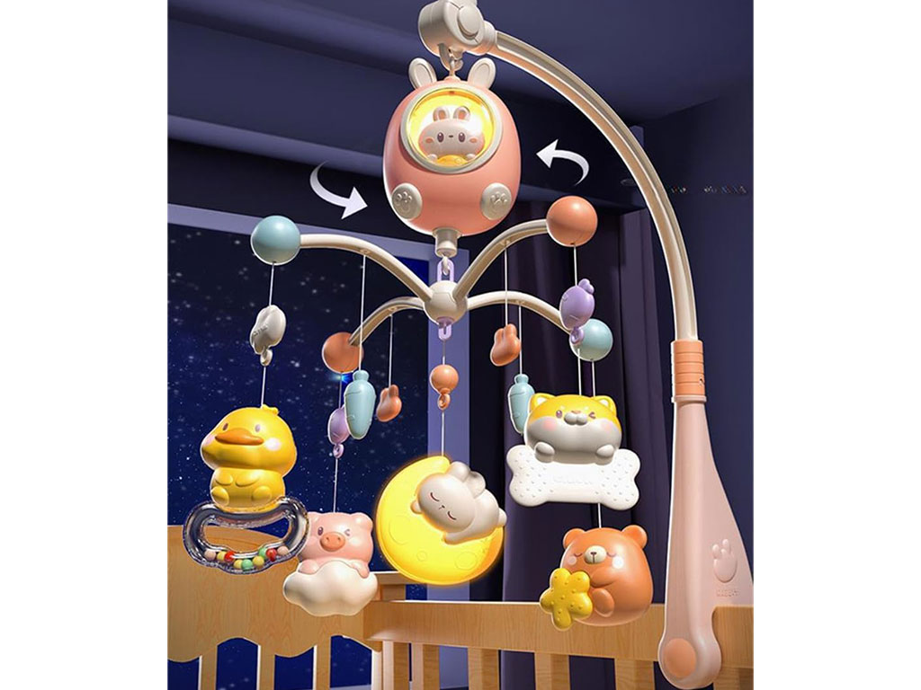 آویز تخت موزیکال و گردان نوزادی طرح خرگوش
