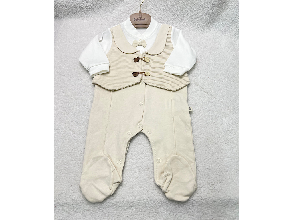 سرهمی جوراب و جلیقه دار نوزادی پسرانه طرح تدی بب لینا BEBELINNA