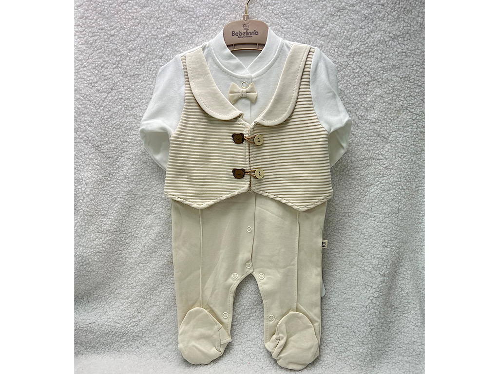 سرهمی جوراب و جلیقه دار نوزادی پسرانه طرح تدی بب لینا BEBELINNA