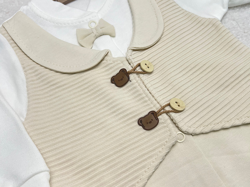 سرهمی جوراب و جلیقه دار نوزادی پسرانه طرح تدی بب لینا BEBELINNA