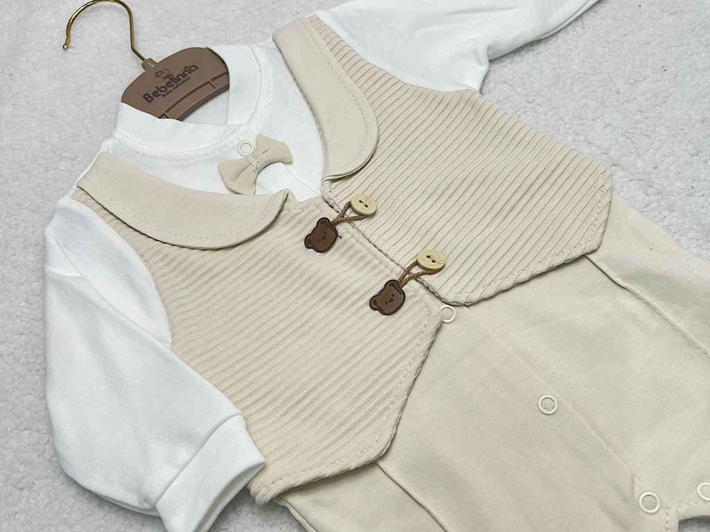 سرهمی جوراب و جلیقه دار نوزادی پسرانه طرح تدی بب لینا BEBELINNA