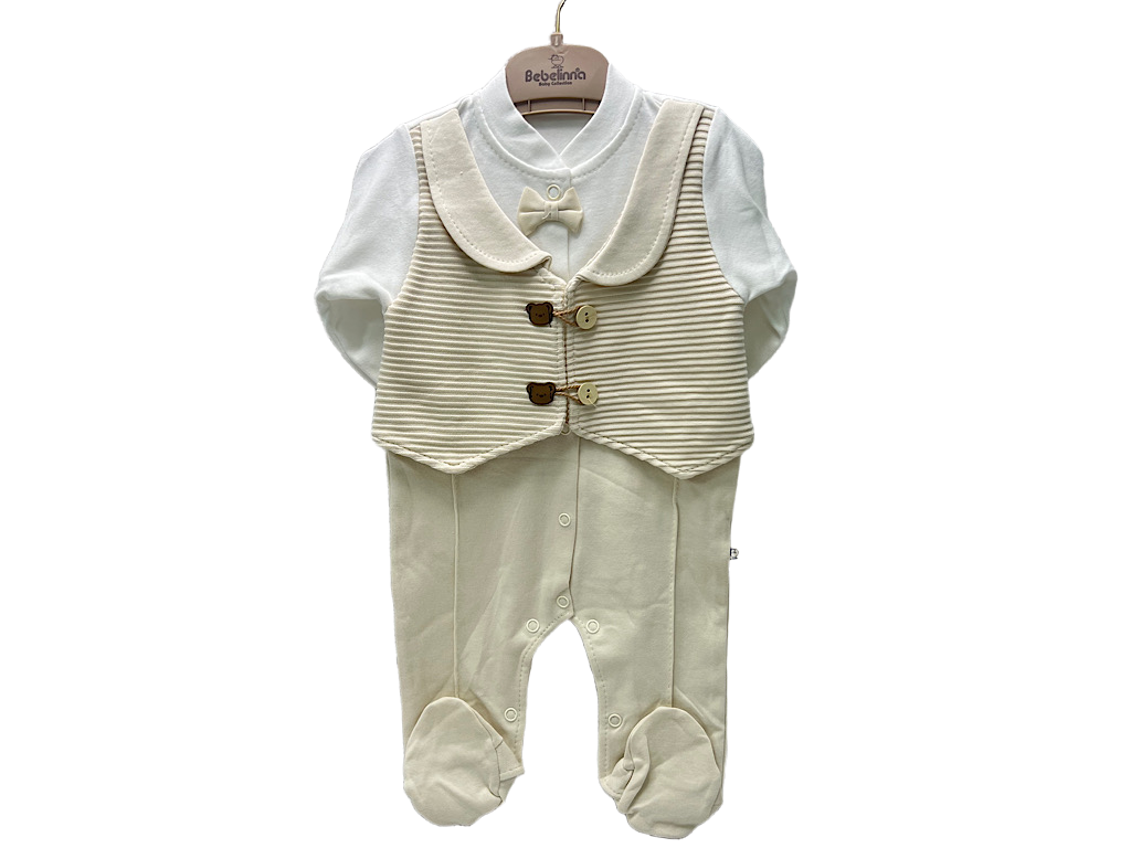 سرهمی جوراب و جلیقه دار نوزادی پسرانه طرح تدی بب لینا BEBELINNA