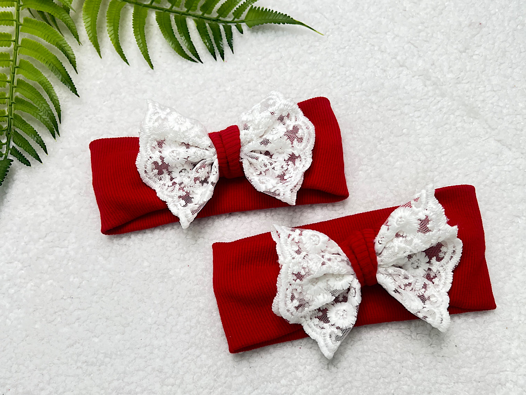 هدبند قرمز با پاپیون دانتل