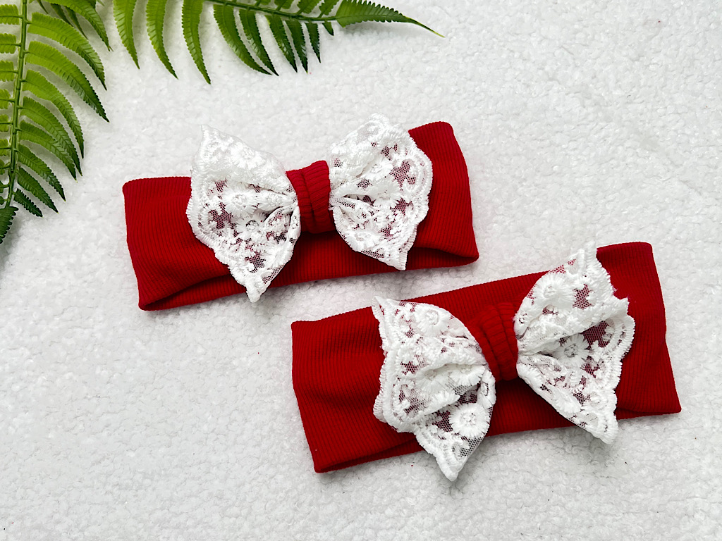 هدبند قرمز با پاپیون دانتل