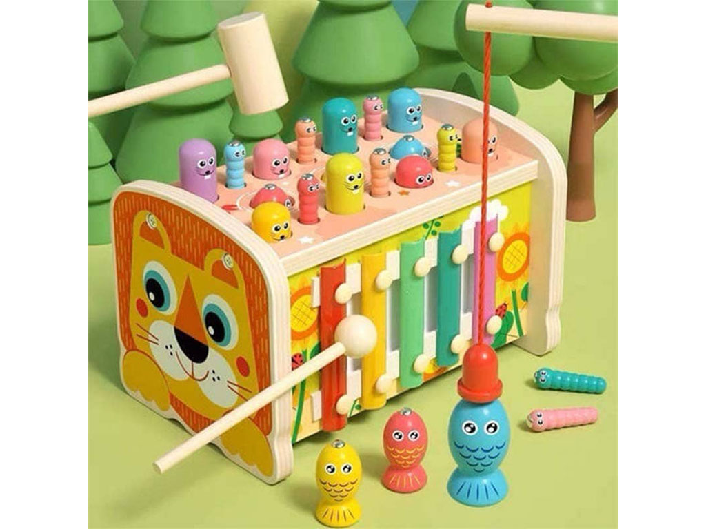 بازی چکشی و بلز و ماهیگیری 3 در 1 چوبی اسباب بازی