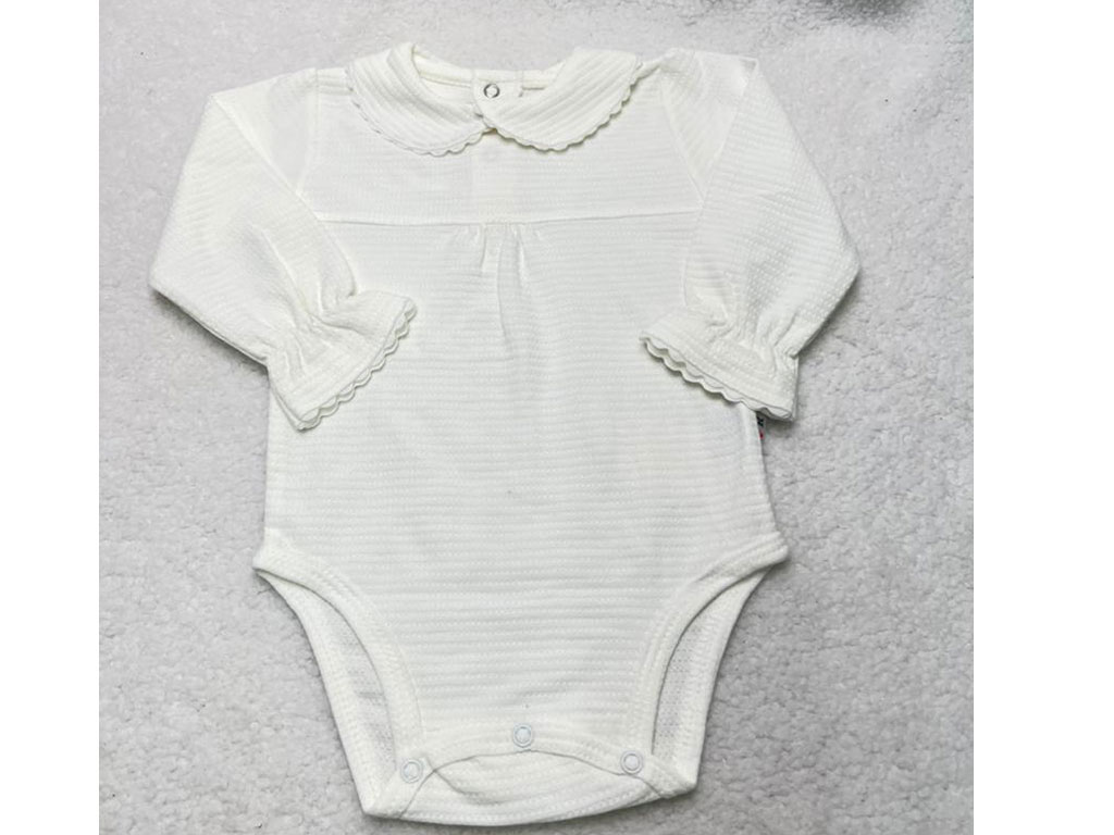 بادی آستین بلند نوزادی دخترانه رنگ شیری یقه BB