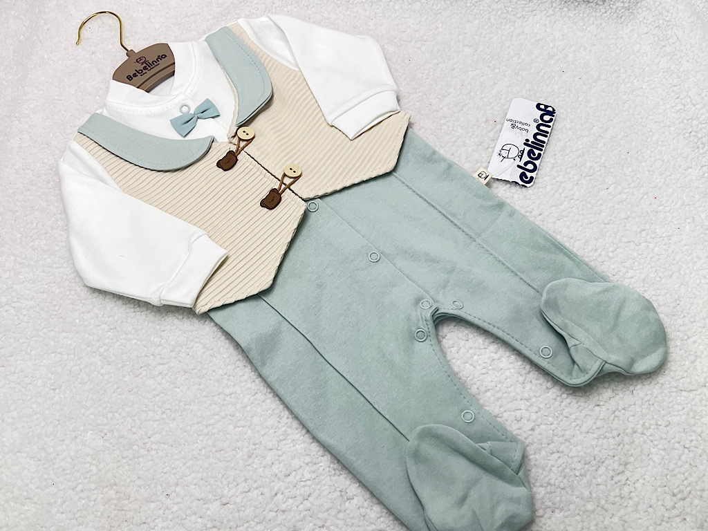 سرهمی جوراب و جلیقه دار نوزادی پسرانه طرح تدی بب لینا BEBELINNA