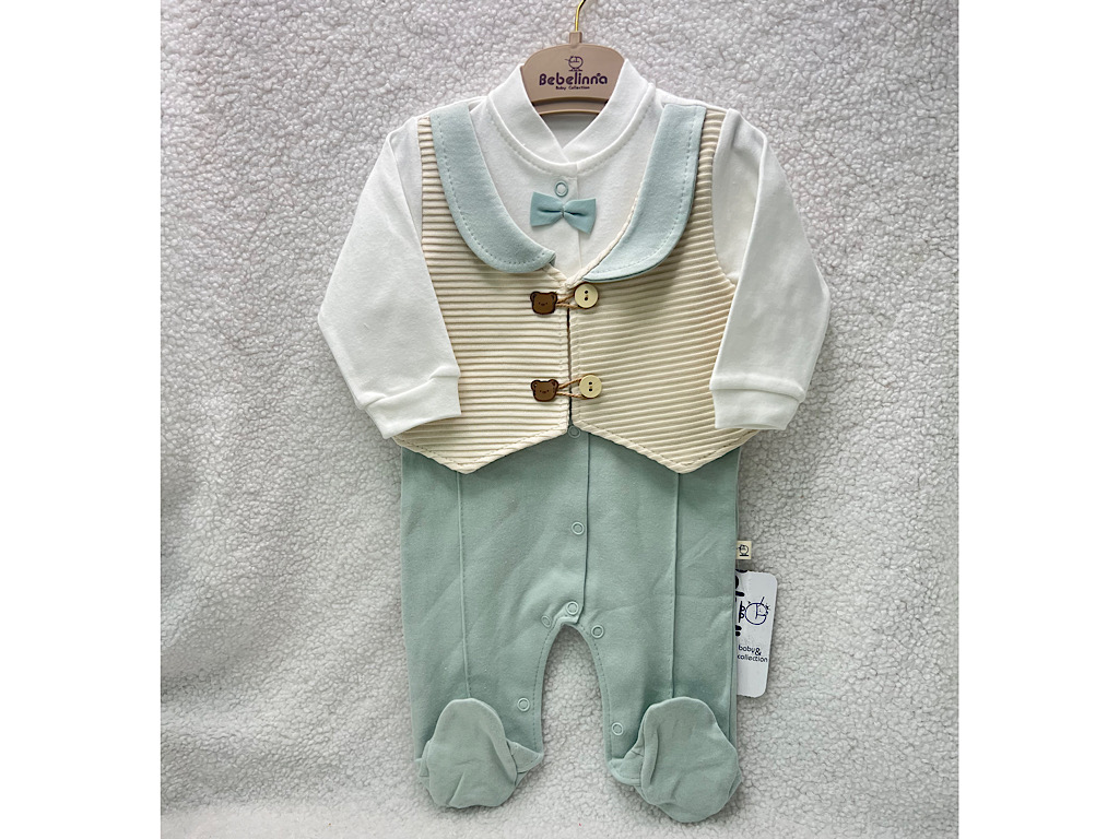 سرهمی جوراب و جلیقه دار نوزادی پسرانه طرح تدی بب لینا BEBELINNA