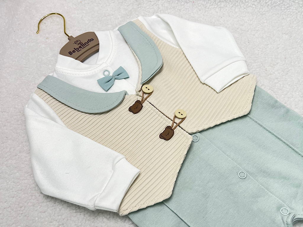 سرهمی جوراب و جلیقه دار نوزادی پسرانه طرح تدی بب لینا BEBELINNA