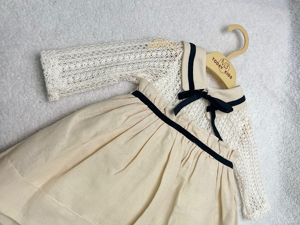 پیراهن دخترانه   بالا گیپور   روبان  مشکی