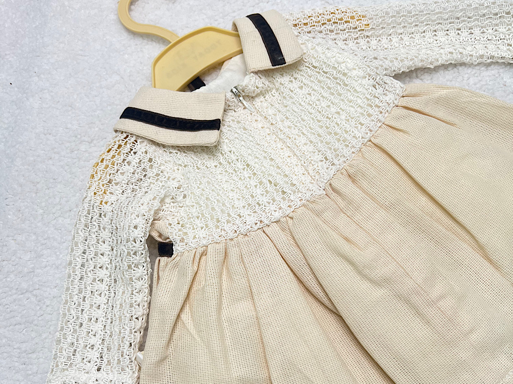 پیراهن دخترانه   بالا گیپور   روبان  قهوه ای