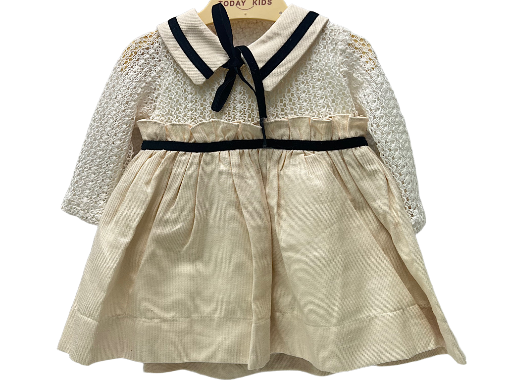 پیراهن دخترانه   بالا گیپور   روبان  مشکی