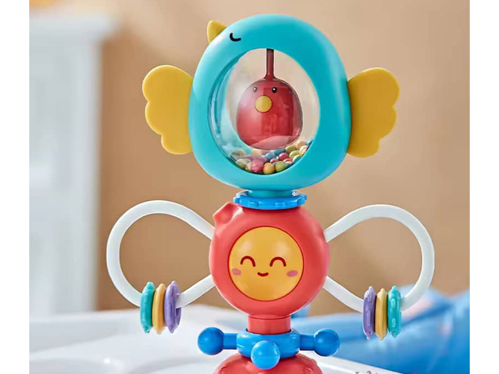 بیزی کیوب جغجغه ای چسبان دندانگیردار طرح پرنده