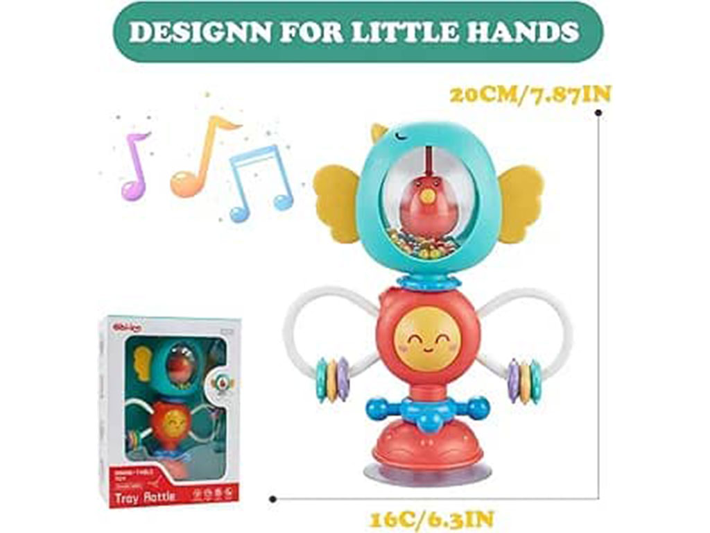 بیزی کیوب جغجغه ای چسبان دندانگیردار طرح پرنده