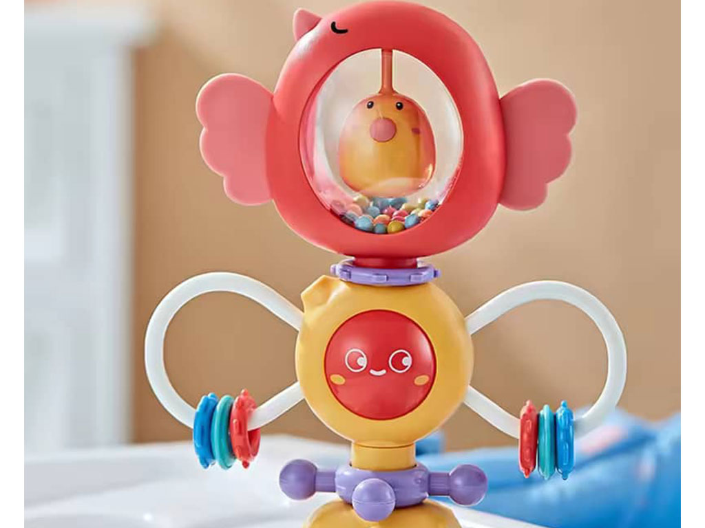 بیزی کیوب جغجغه ای چسبان دندانگیردار طرح پرنده