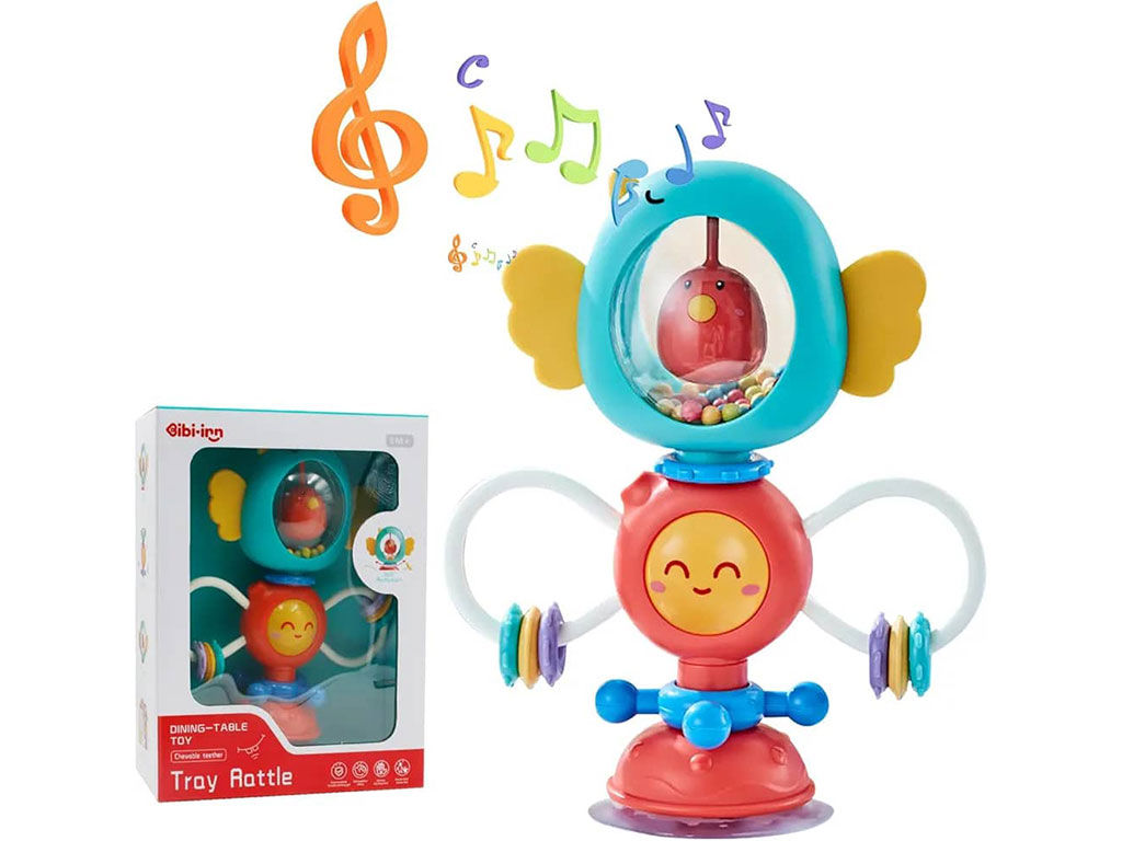 بیزی کیوب جغجغه ای چسبان دندانگیردار طرح پرنده