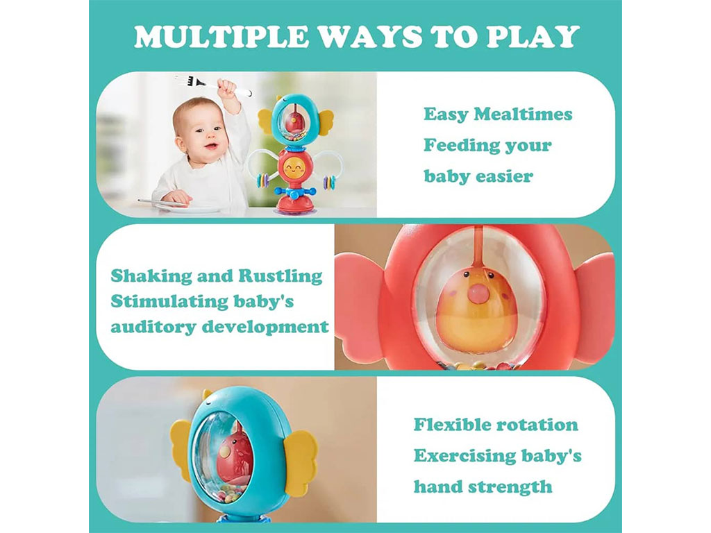 بیزی کیوب جغجغه ای چسبان دندانگیردار طرح پرنده