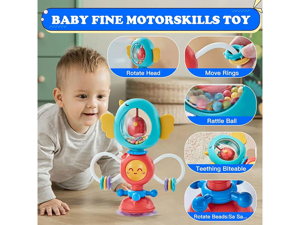 بیزی کیوب جغجغه ای چسبان دندانگیردار طرح پرنده