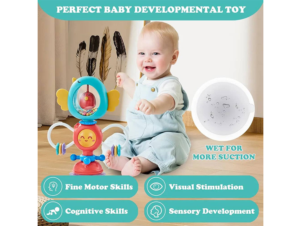 بیزی کیوب جغجغه ای چسبان دندانگیردار طرح پرنده