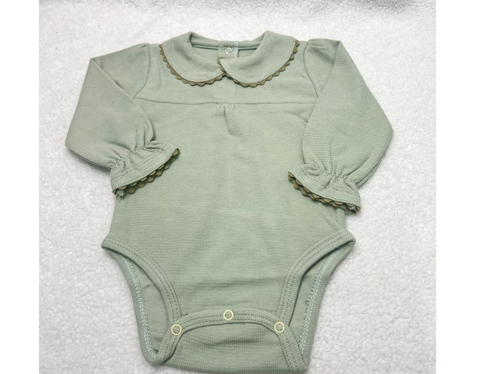 بادی آستین بلند نوزادی دخترانه رنگ سبز  یقه BB