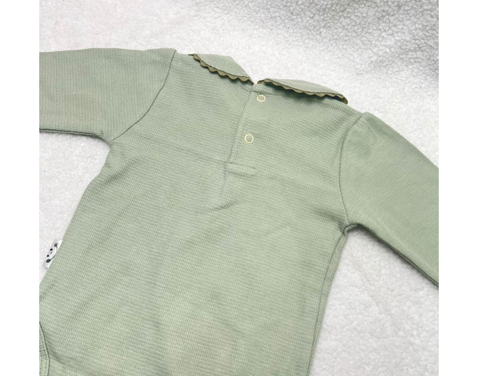 بادی آستین بلند نوزادی دخترانه رنگ سبز  یقه BB