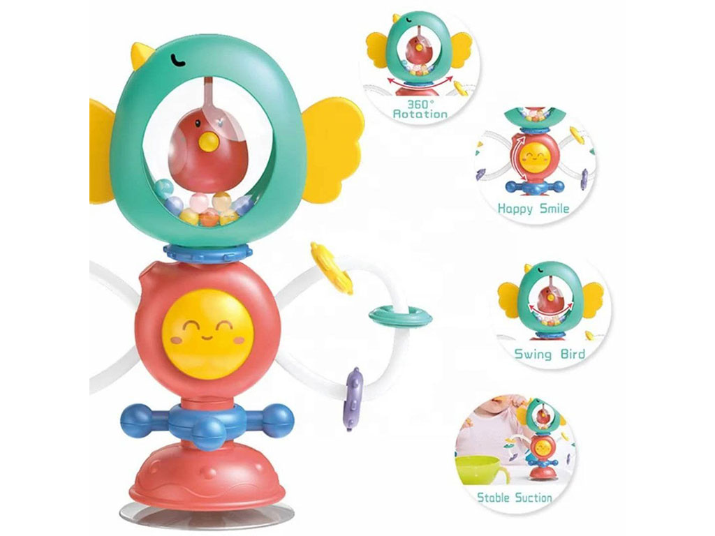 بیزی کیوب جغجغه ای چسبان دندانگیردار طرح پرنده