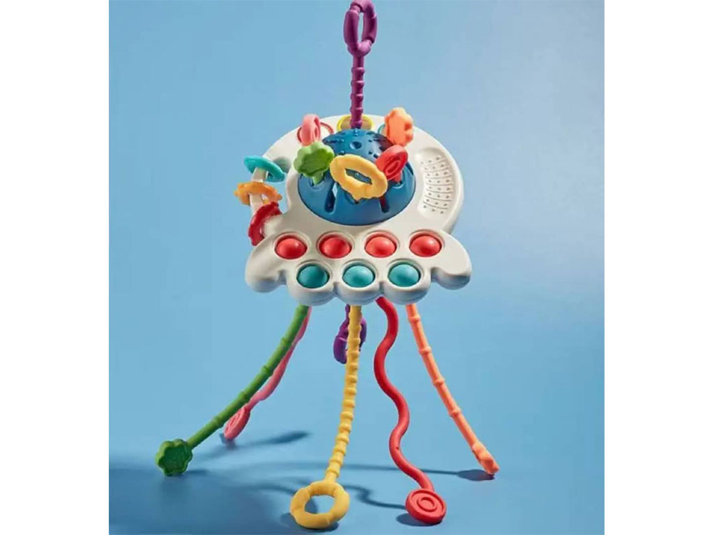 بیزی کیوب یا بیزی بال جغجغه ای دندانگیر و پاپت دار 4 در 1 اسباب بازی