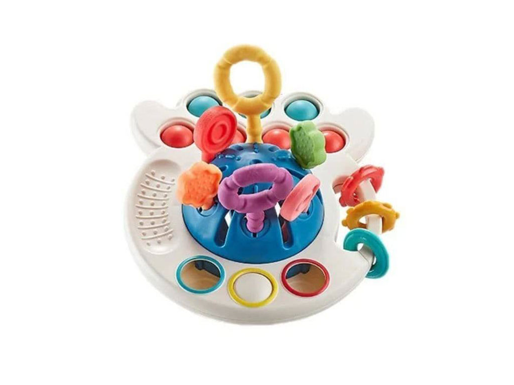 بیزی کیوب یا بیزی بال جغجغه ای دندانگیر و پاپت دار 4 در 1 اسباب بازی