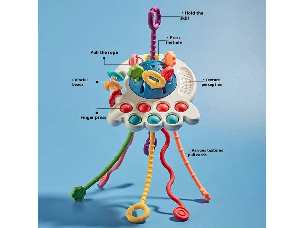 بیزی کیوب یا بیزی بال جغجغه ای دندانگیر و پاپت دار 4 در 1 اسباب بازی