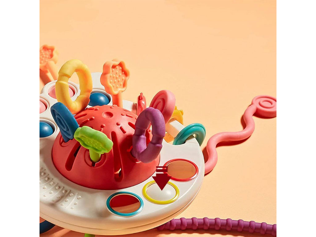 بیزی کیوب یا بیزی بال جغجغه ای دندانگیر و پاپت دار 4 در 1 اسباب بازی