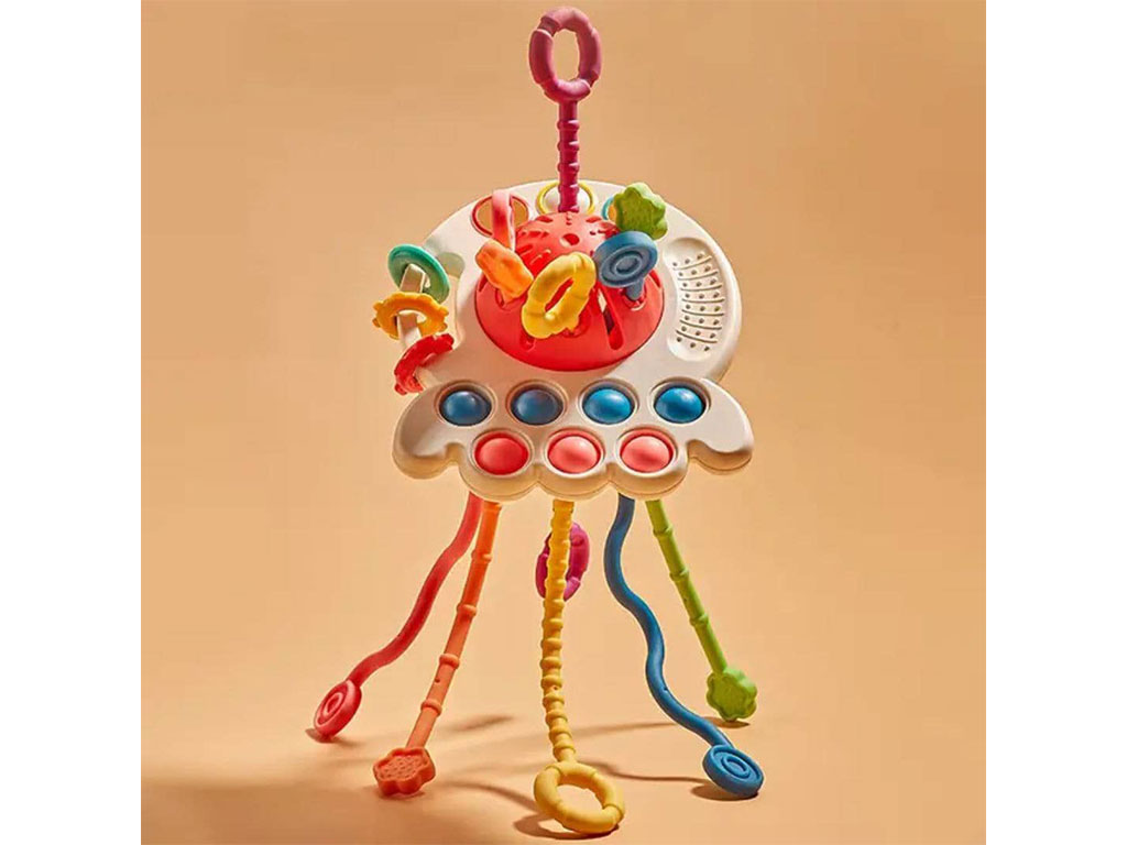 بیزی کیوب یا بیزی بال جغجغه ای دندانگیر و پاپت دار 4 در 1 اسباب بازی