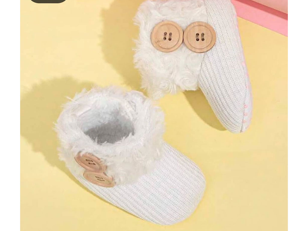 پاپوش ساق دار زمستانی استپ دار توکرکی رنگ سفید طرح دکمه