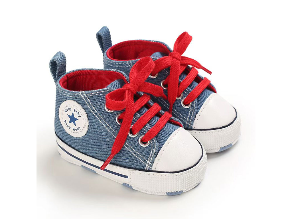 پاپوش نوزادی پسرانه طرح آل استار آبی بند قرمز