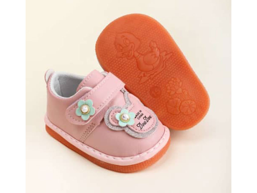 کفش سوتی دخترانه نوزادی رنگ صورتی طرح موش