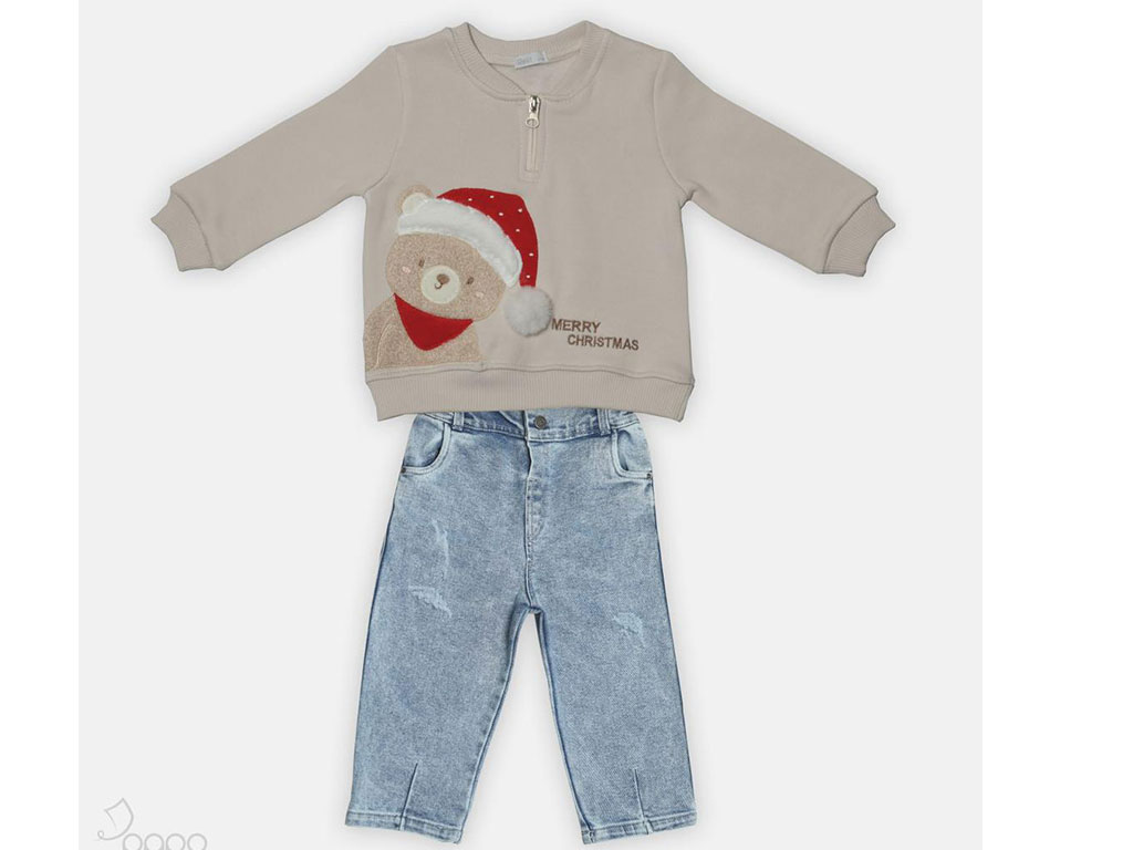 ست بلوز تو کرک با شلوار جین نوزادی طرح Bili پاپو papo