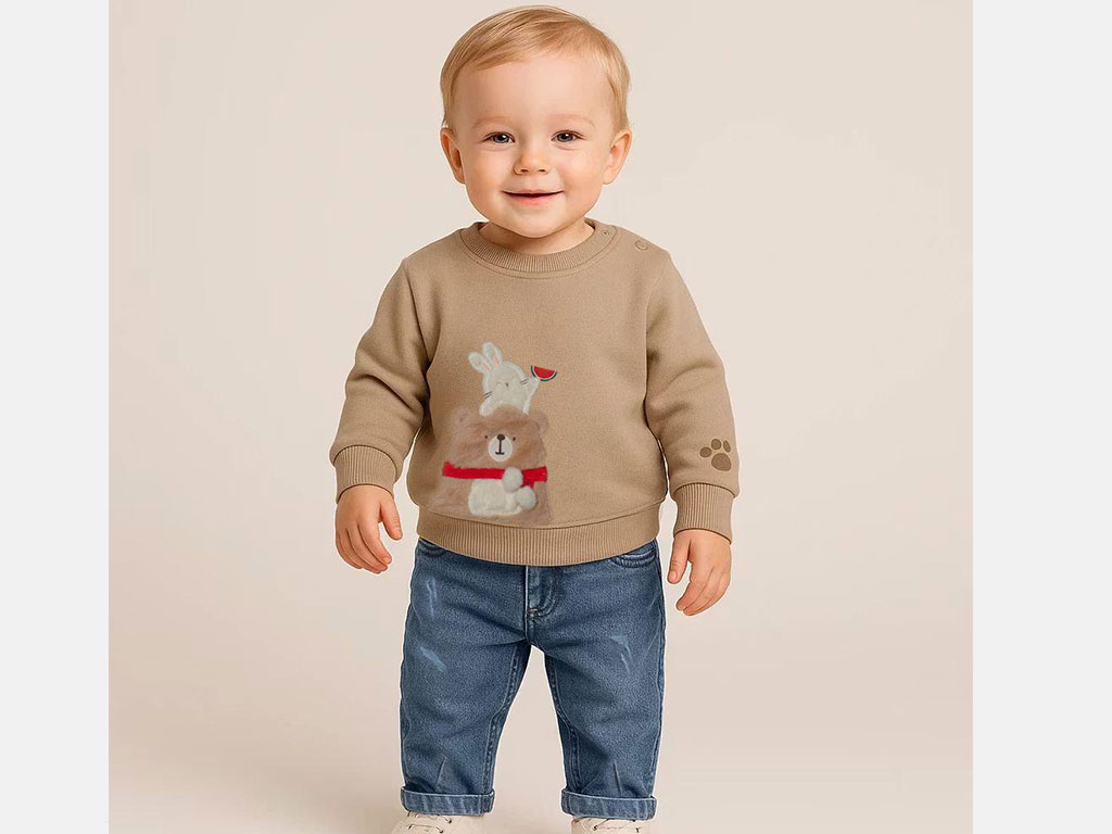 ست بلوز تو کرک با شلوار جین نوزادی طرح Rudi  پاپو papo