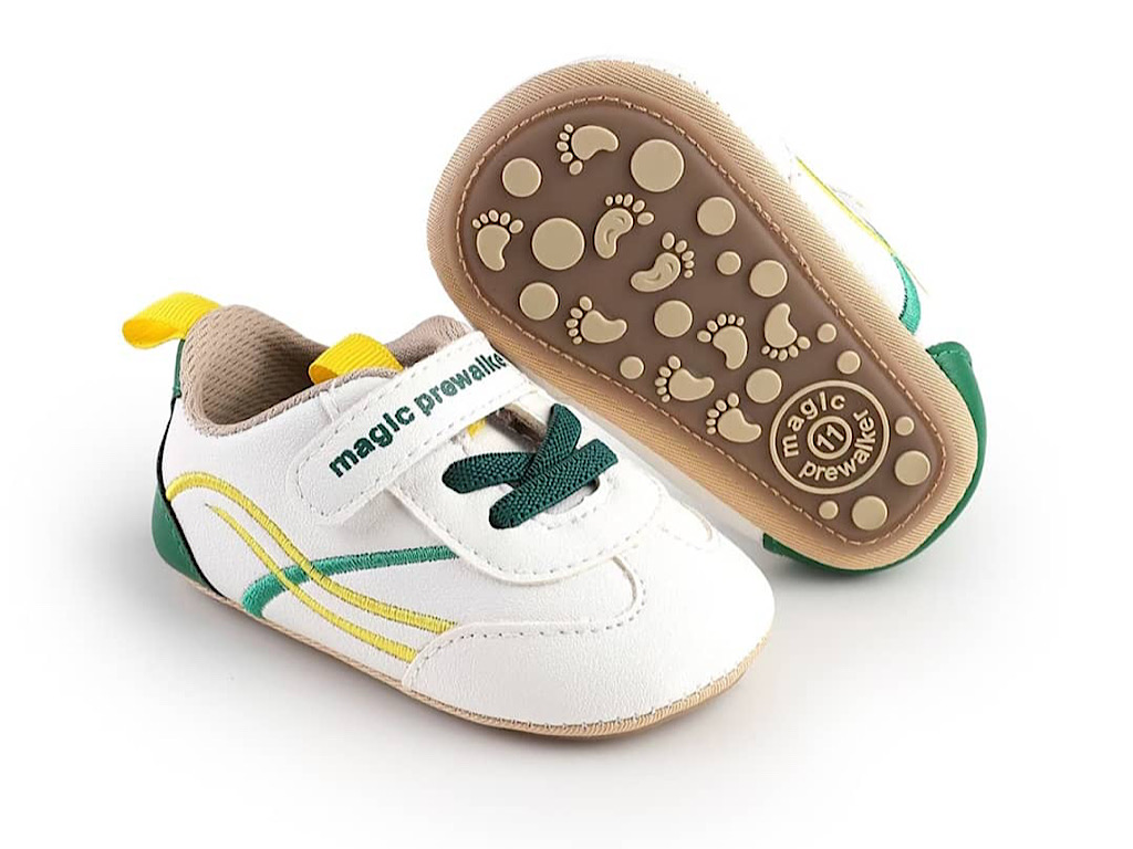 پاپوش استپ دار نوزادی سفید دو خط زرد