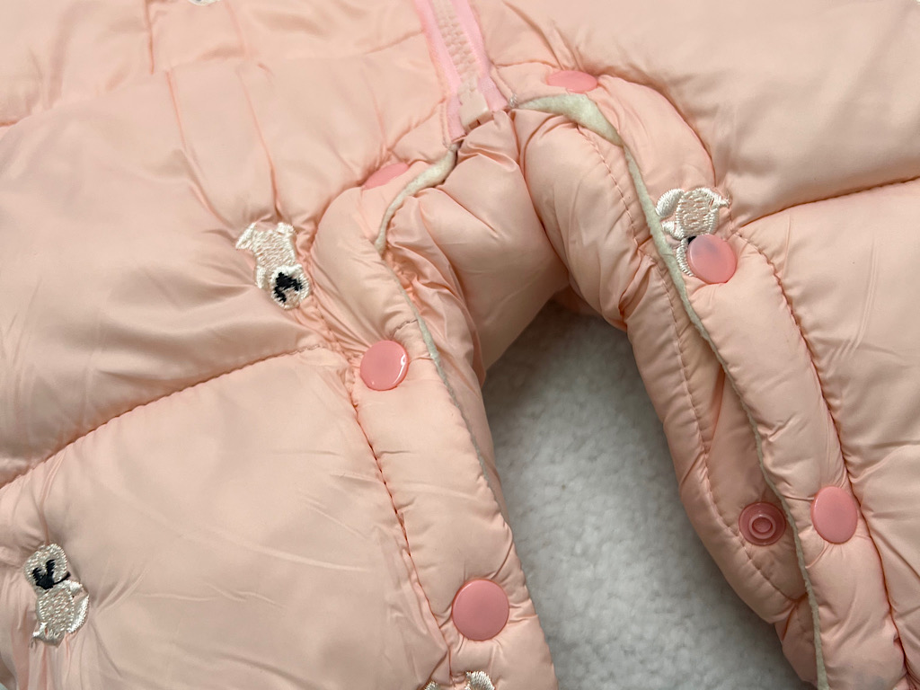 کاپشن سرهمی لاینردار و کلاه دار نوزادی صورتی رنگ با طرح گلدوزی