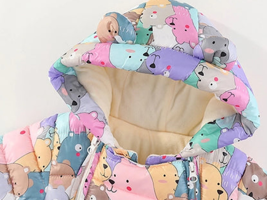 کاپشن سرهمی لاینردار و کلاه دار نوزادی طرح عروسکی