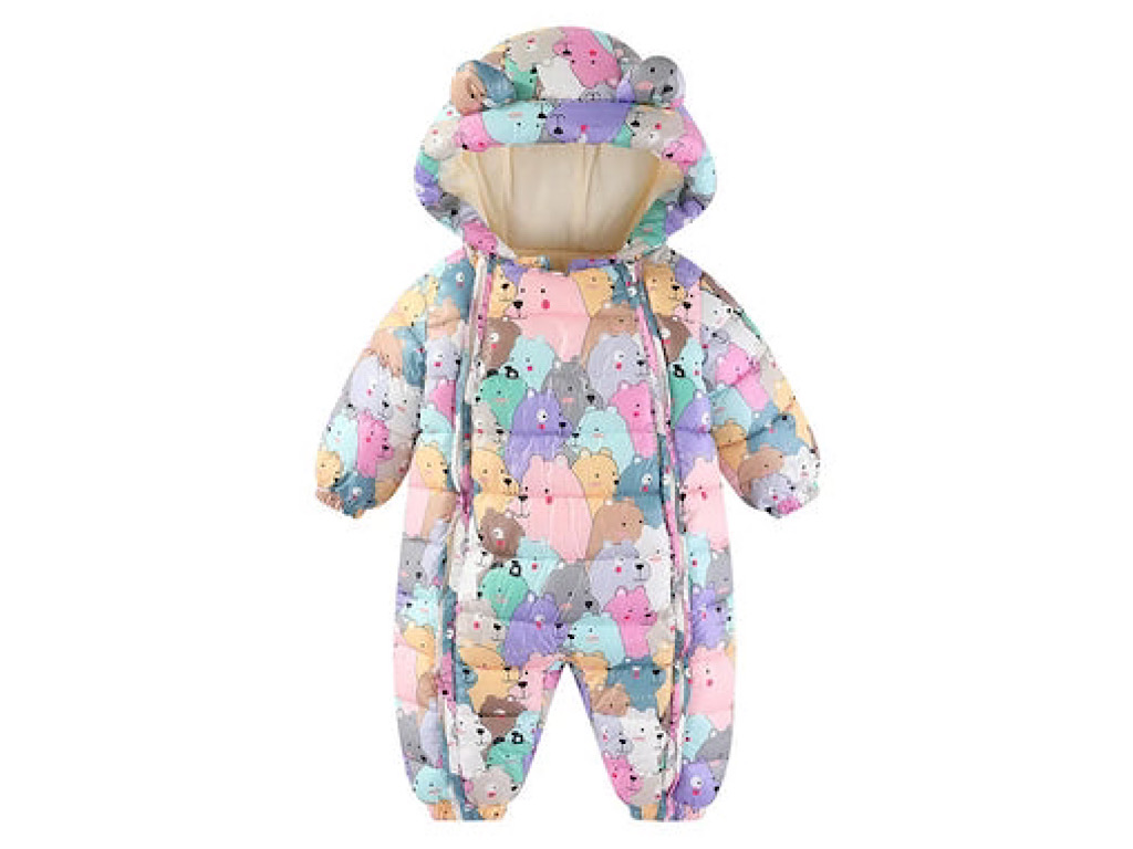 کاپشن سرهمی لاینردار و کلاه دار نوزادی طرح عروسکی