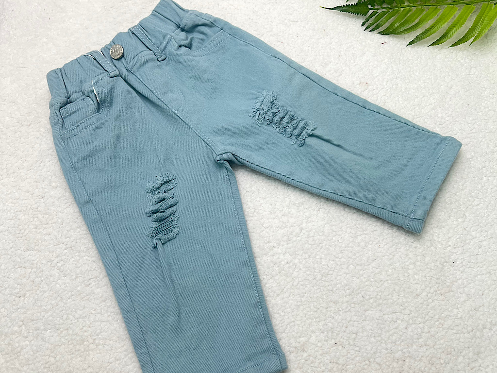 شلوار کتان زاپدار  کمرکش رنگ  آبی روشن  کندی candy
